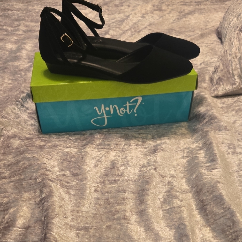 Black Suede Ankle Strap Flats